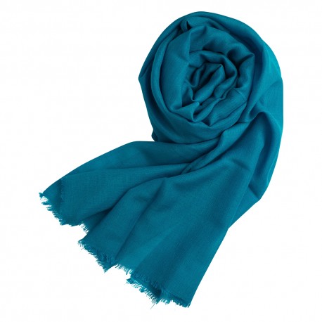 Petroleumsblått pashmina sjal i kasjmir og silke