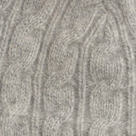 Gr&aring; strikkelue i kasjmir med dusk