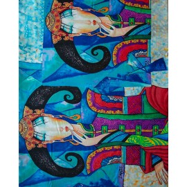Kasjmirsjal med print i blå farger
