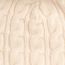 Off-white strikkelue i kasjmir med dusk