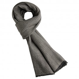 Grått skjerf i fiskebeinsmønstret kasjmir/ull