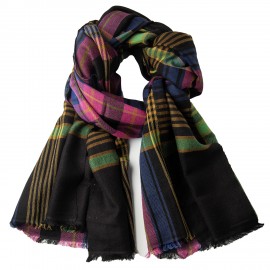 Svart rutete sjal i kasjmir og silke